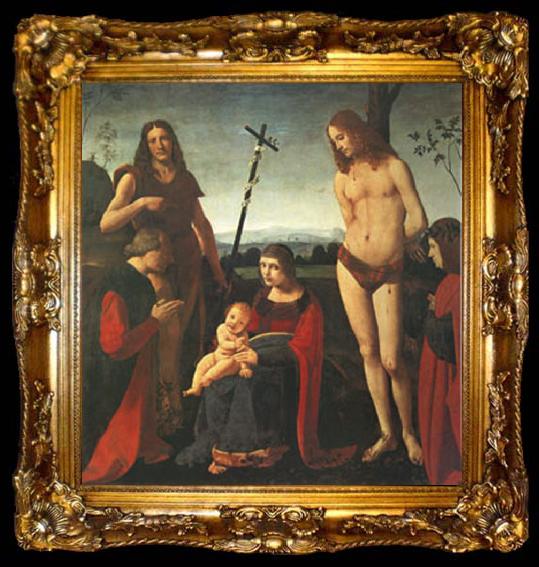 framed  BOLTRAFFIO, Giovanni Antonio The Virgin and Child with Saints John the Baptist and Sebastian Between Two Donors (mk05), ta009-2